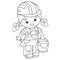 Coloring Page Outline of cartoon builder girl  with cement mortar and trowel. Profession. Coloring book for kids