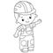 Coloring Page Outline of cartoon builder in hardhat. Profession. Coloring book for kids