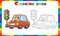 Coloring Page Outline Of cartoon car with driver on road. Traffic light. Image transport or vehicle for children. Coloring book