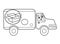 Coloring page outline of cartoon cargo delivery truck with animal. Vector image on white background. Coloring book of transport