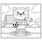 Coloring Page Outline Of cartoon cat with soccer cup and ball. Champion or winner of football game. Coloring Book for kids