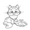 Coloring Page Outline Of cartoon cat with toy clockwork mouse. Coloring book for kids