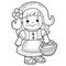 Coloring Page Outline Of cartoon cute girl with basket.  Little red riding hood. Fairy tale hero. Coloring Book for kids
