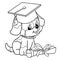 Coloring Page Outline Of cartoon dog in graduate cap. Cute puppy with diploma. Little student. Coloring book for kids