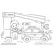 Coloring Page Outline Of cartoon driver with car on petrol station. Images transport or vehicle for children. Coloring book for