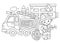 Coloring Page Outline Of cartoon fire truck with fireman or firefighter. Fire fighting. Professional transport. Coloring Book for