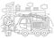 Coloring Page Outline Of cartoon fire truck with fireman or firefighter. Professional transport. Coloring Book for kids