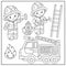 Coloring Page Outline Of cartoon fire truck with firemen or firefighters. Profession. Coloring Book for kids