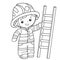 Coloring Page Outline Of cartoon fireman or firefighter with a fire extinguishing ladder. Profession. Coloring Book for kids