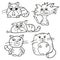 Coloring Page Outline Of cartoon fluffy cats. Coloring book for kids