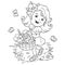 Coloring Page Outline Of cartoon girl with a basket of flowers. Summer activity. Coloring Book for kids