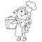 Coloring page outline of cartoon girl chef with large pot. Little cook or scullion in apron and chef hat. Profession. Coloring