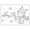 Coloring Page Outline Of cartoon girl feeding birds. Winter.