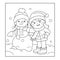 Coloring Page Outline Of cartoon girl making snowman. Winter.