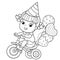 Coloring Page Outline Of a cartoon girl riding a Bicycle or bike with a balloons. Birthday. Coloring book for kids