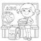 Coloring Page Outline Of cartoon girl with school supplies. Little student or schooler with globe, books and satchel. School