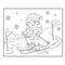 Coloring Page Outline Of cartoon girl skiing. Winter sports.