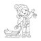 Coloring Page Outline Of cartoon girl with sled. Winter.