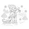 Coloring Page Outline Of cartoon girl with sled. Winter.