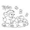 Coloring Page Outline Of cartoon hedgehog with apples and mushrooms in the meadow with butterflies. Coloring book for kids