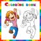 Coloring Page Outline of cartoon jumping girl. Coloring Book for kids