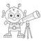 Coloring Page Outline Of a cartoon little alien with telescope. Space and astronomy. Coloring book for kids