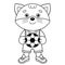 Coloring Page Outline Of cartoon little cat with soccer ball. Football game. Coloring Book for kids