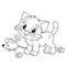 Coloring Page Outline Of cartoon little cat with toy clockwork mouse. Cute playful kitten. Pet. Coloring book for kids