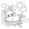 Coloring Page Outline of cartoon little chick in nest with egg. Newborn chicken. Birds. Coloring book for kids