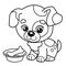 Coloring Page Outline Of cartoon little dog with bone. Cute puppy. Pet. Coloring book for kids