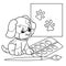 Coloring Page Outline Of cartoon little dog with brush and paints. Cute puppy artist. Pet. Coloring book for kids