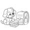 Coloring Page Outline Of cartoon little dog with school supplies. Cute puppy with satchel and books. Coloring book for kids