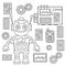 Coloring Page Outline Of cartoon robot for children. Vector. Set of mechanisms, gears and controllers. Coloring book for kids