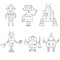 Coloring page outline of cartoon robots. Vector set for kids