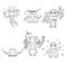 Coloring page outline of cartoon robots. Vector set for kids