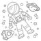 Coloring Page Outline Of a cartoon rocket with astronaut in space. Coloring book for kids