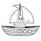 Coloring page outline of cartoon sailboat with penguin. Vector image on white background. Coloring book of transport for kids