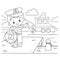 Coloring Page Outline of cartoon sailor on the dock next to the ship. Profession. Coloring book for kids