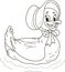 Coloring page outline of cartoon smiling cute girl duck. Colorful vector illustration, summer coloring book for kids