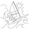 Coloring Page Outline of cartoon surfer on waves. Windsurfing.  Coloring book for kids