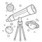 Coloring Page Outline Of a cartoon telescope with stars and planets. Space and astronomy. Coloring book for kids