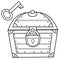 Coloring Page Outline of cartoon treasure chest with key. Closed coffer with lock. Decorative element for pirate party for kids.