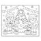 Coloring Page Outline Of children with gifts at Christmas tree. Christmas. New year. Coloring book for kids