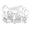 Coloring Page Outline Of children with a gifts at the holiday. Birthday. Coloring book for kids.