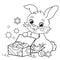 Coloring Page Outline Of cute bunny or rabbit with gifts. Christmas. New year. Coloring book for kids