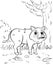 Coloring page outline of cute cartoon hog or boar. Vector image with forest background. Printable coloring book of forest wild