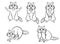 Coloring page outline of cute cartoon raccoon. Raccoon in different postures. Vector set isolated on white background. Coloring