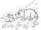 Coloring page outline of cute cartoon vole or mouse with ladybug. Vector image with nature background. Coloring book of forest