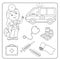 Coloring Page Outline Of doctor. Set of medical instruments