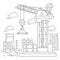 Coloring Page Outline Of elevating crane on build. Construction vehicles. Coloring book for kids